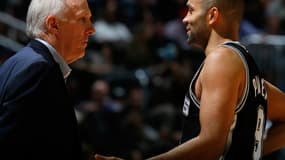 Tony Parker et son entraîneur Gregg Popovich