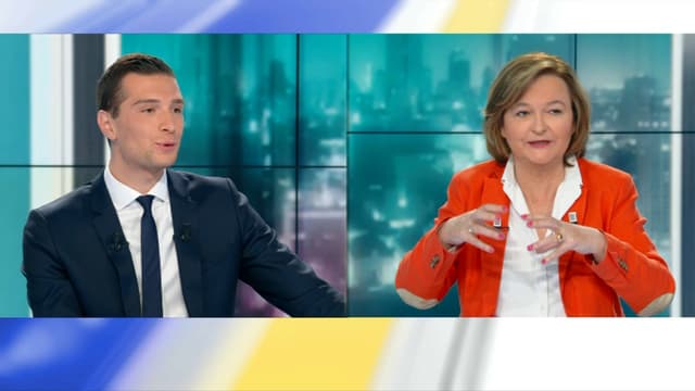 Jordan Bardella et Nathalie Loiseau sur le plateau de BFMTV.