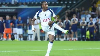 Mathys Tel lors de la Supercoupe d'Europe entre le PSG et Tottenham, le 13 août 2025 à Udine