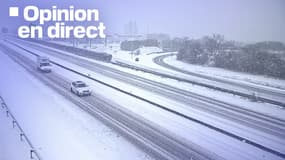 L'A6 à Villabé (Essonne) lors des chutes de neige le 7 janvier 2026.
