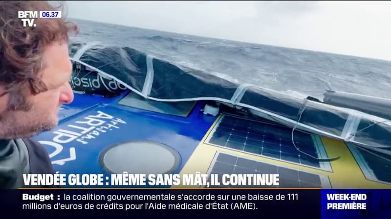 Vendée Globe: même sans mât, Arnaud Boissières garde espoir