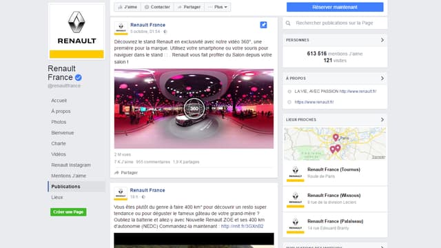 La visite virtuelle du stand Renault sur Facebook a généré plus de vues que le nombre total de visiteurs au Mondial de l'auto