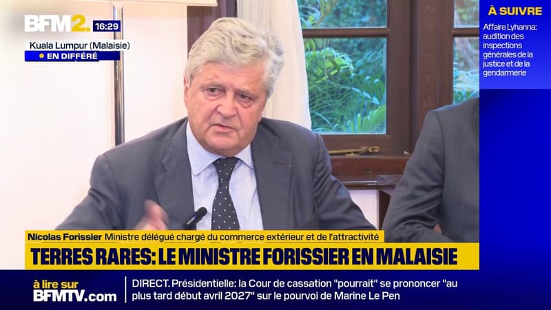 Terres rares/Malaisie: "Un partenariat gagnant-gagnant", déclare le ministre du Commerce extérieur, Nicolas Forissier