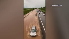 Intempéries: l'autoroute A35 en partie sous les eaux en Alsace