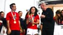 Jorge Vilda, Ivana Andrés et Luis Rubiales au retour des Espagnoles après leur sacre en Coupe du monde féminine, le 21 août 2023.