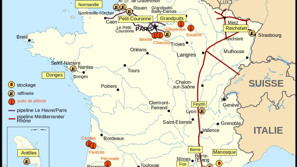 Raffineries et unités de stockage de pétrole et de produits raffinés en France métropolitaine
