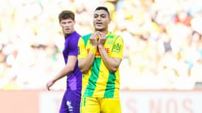 L'attaquant du FC Nantes Mostafa Mohamed face à Toulouse le 27 avril 2025