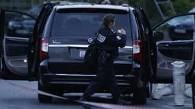 La voiture dans laquelle se trouvaient Hélène Pastor et son chauffeur lorsqu'ils ont été victimes d'un guet-apens, le 6 mai 2014.