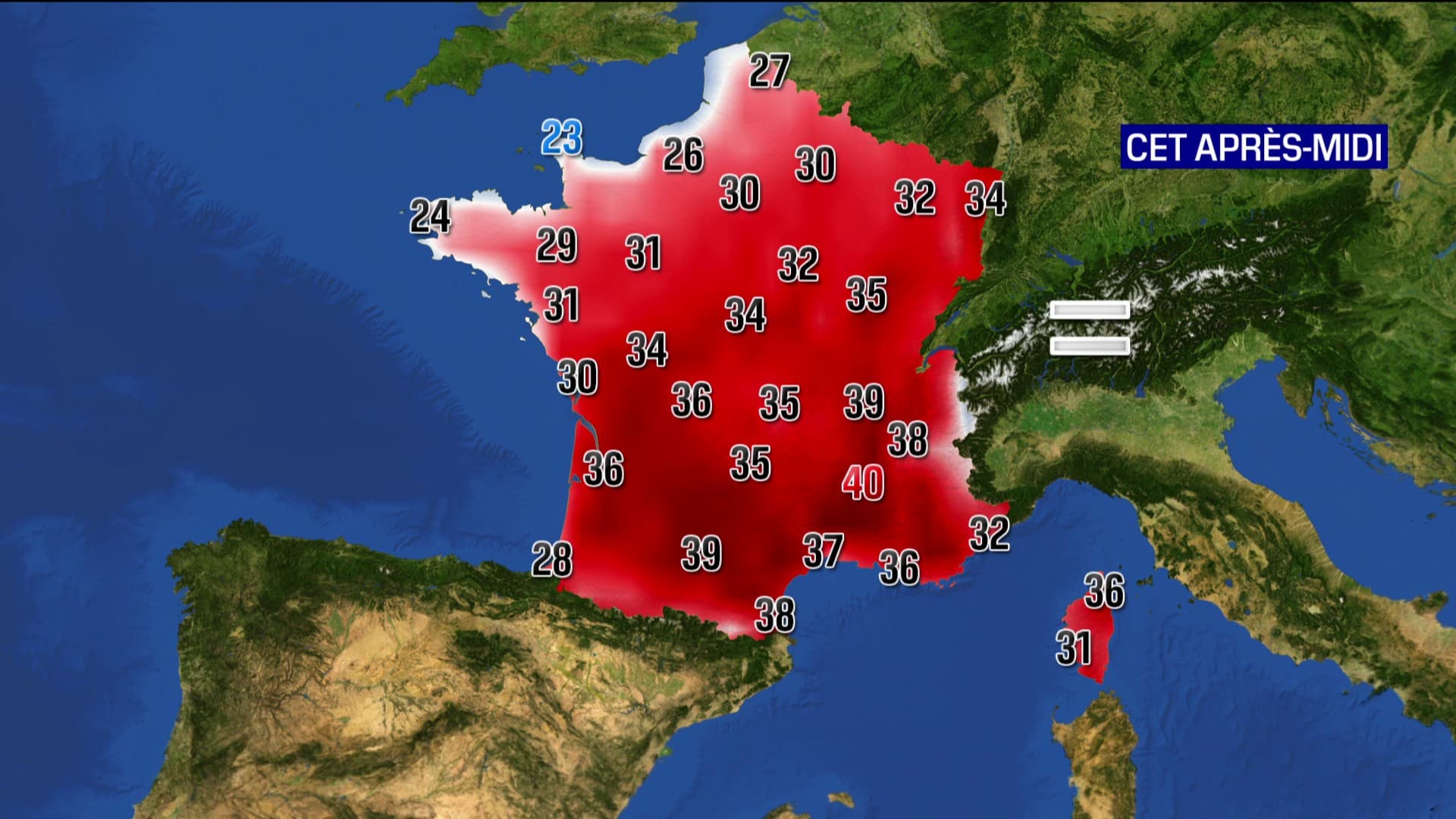 Les températures maximales attendues ce lundi 21 août 2023 Les températures maximales attendues ce lundi 21 août 2023