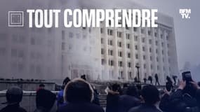 L'hôtel de ville d'Almaty, pris d'assaut par les manifestants le 4 janvier 2021 