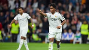 Endrick célèbre son but lors de Real Madrid-Celta Vigo (5-2, a.p., Coupe du Roi), le 16 janvier 2025