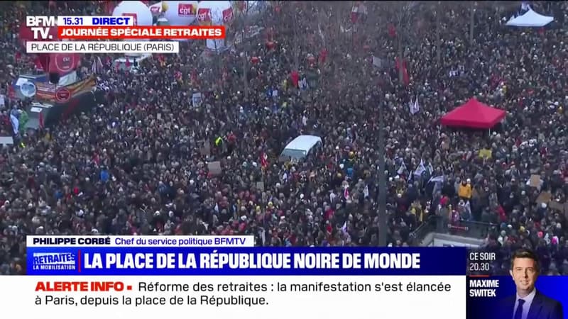 Manifestation contre la réforme des retraites à Paris: la place de la République noire de monde