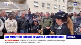 Fourgon pénitentiaire attaqué: les images de la minute de silence devant la prison de Nice, en hommage aux deux agents tués dans l'Eure