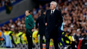Carlo Ancelotti lors du quart de finale retour de Ligue des champions entre le Real Madrid et Arsenal, le 16 avril 2025.
