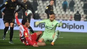 Aleksandar Jovanovic lors du bouillant derby serbe entre le Partizan et l'Etoile Rouge de Belgrade, le 22 février 2025