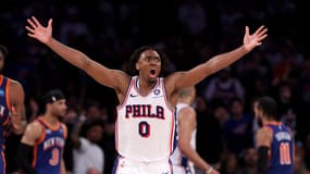 Tyrese Maxey lors de Philadelphie sur le terrain des New York Knicks (112-106, a.p., play-offs NBA), le 30 avril 2024