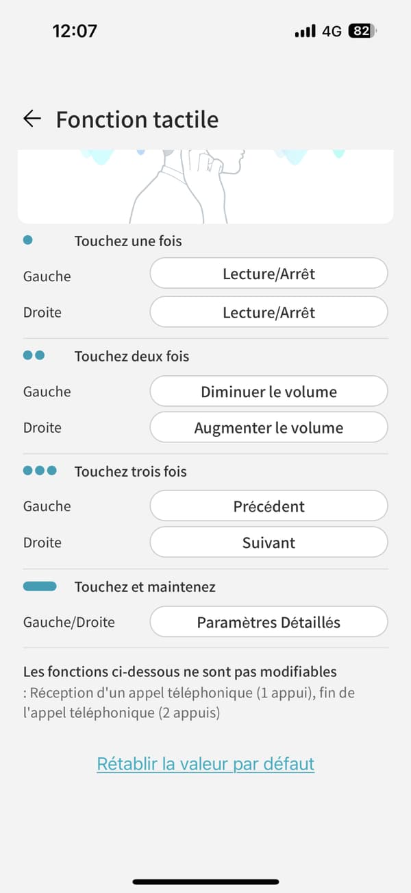 Il est possible de configurer individuellement chaque écouteur depuis l'application.