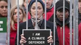 L'actrice Marion Cotillard entourée de militants de Greenpeace, le 15 novembre 2013, à Paris.