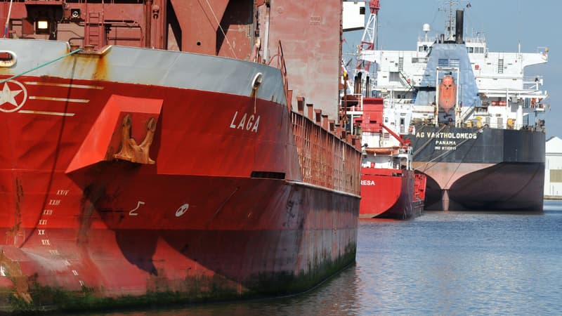 Des cargos sur les docks de Saint-Nazaire, mars 2014. 