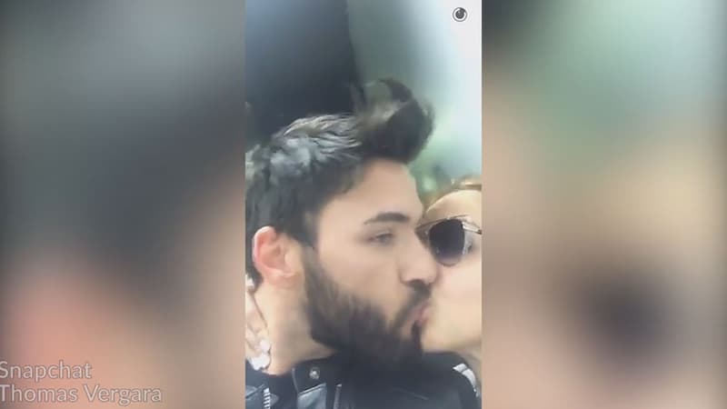 Nabilla et Thomas s'embrassant à l'issue du procès de la starlette à Nanterre, le 19 mai 2016.