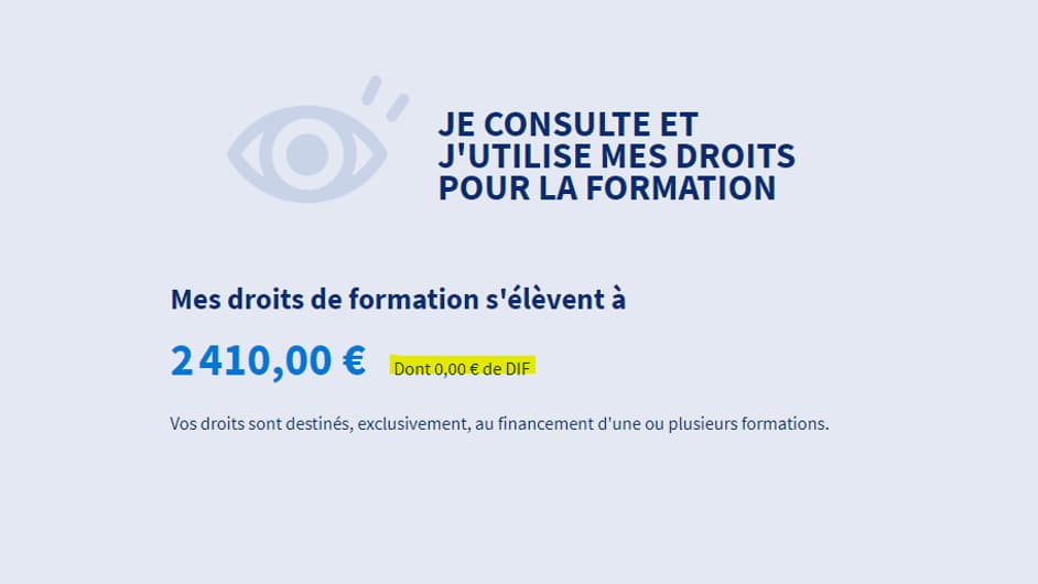 Un compte personnel de formation avec un solde de Dif à zéro. Un compte personnel de formation avec un solde de Dif à zéro.