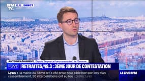 Antoine Léaument, député LFI, sur le plateau de BFMTV samedi 18 mars.