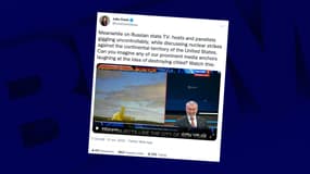 Une journaliste américaine Julia Davis partage sur Twitter l'extrait vidéo d'une chaîne russe riant d'une possible frappe nucléaire sur New York, le 21 avril 2022