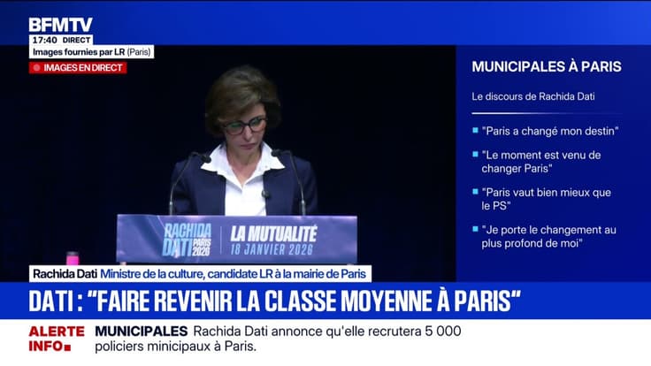 Élection municipale: "Je veux faire revenir la classe moyenne" dans la capitale, déclare Rachida Dati, ministre de la Culture et candidate LR à la mairie de Paris