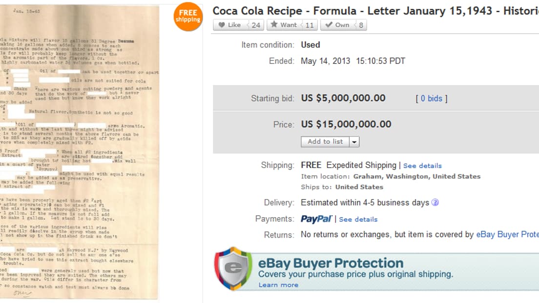 La lettre mise en vente sur eBay par Cliff Kluge.