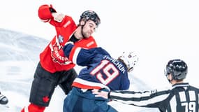 La bagarre entre Brandon Hagel et Matthew Tkachuk lors de Canada-Etats-Unis en hockey sur glace, le 15 février 2025