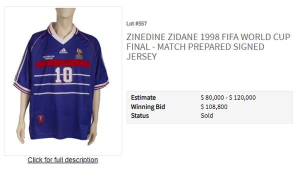 Le maillot de Zidane de France-Brésil 98 vendu 100.000 euros