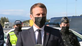 Emmanuel Macron en déplacement à la frontière franco-espagnole, le 5 novembre 2020.