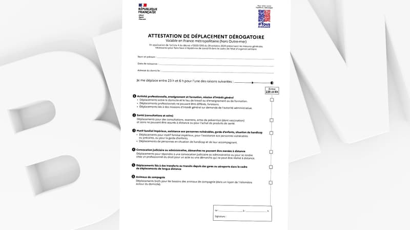 L'attestation de déplacement en vigueur pour le couvre-feu à partir du 9 juin 2021.