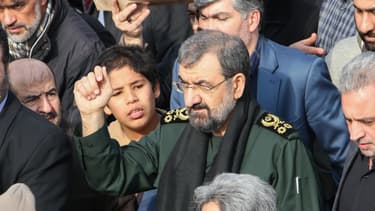 Mohsen Rezaï, secrétaire du Conseil de discernement iranien, lors d'une manifestation anti-américaine à Téhéran le 3 janvier 2020.