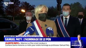 Conflans-Sainte-Honorine: Marine Le Pen rend hommage à Samuel Paty, "assassiné dans des conditions absolument épouvantables"