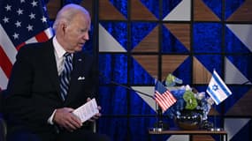 Le président américain Joe Biden lors d'une rencontre avec le Premier ministre israélien Benjamin Netanyahu à Tel-Aviv, en Israël, le 18 octobre 2023.