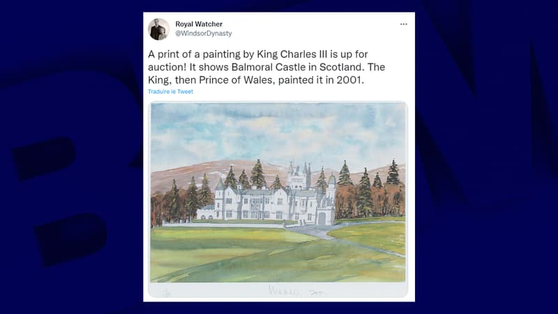 Capture d'écran d'un tweet montrant l'aquarelle réalisée par Charles III.