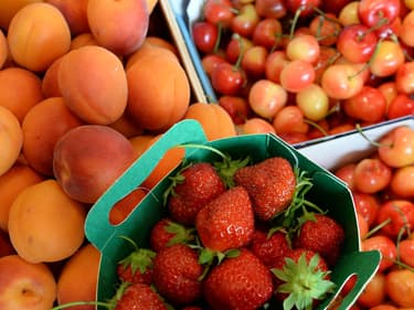 Abricots, fraises, cerises en rayon.