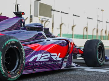 L'une des monoplaces autonomes ayant participé à l'Abu Dhabi Autonomous Racing League (A2RL).