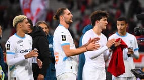 Luis Henrique, Adrien Rabiot, Leonardo Balerdi et Mason Greenwood après Lille-OM (1-1, L1), le 4 mai 2025