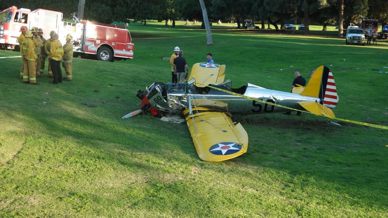 Le biplace monomoteur Ryan PT-22 que Harrison Ford a dû poser en urgence dans un golf, près de Los Angeles.