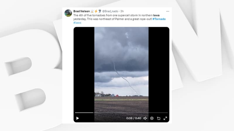 Des tornades ont été filmées mardi 16 avril dans l'Iowa, aux États-Unis 