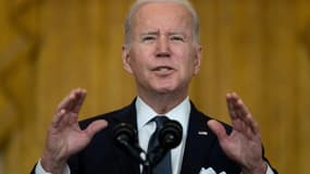 Le président américain Joe Biden prononce un discours sur l'Ukraine et la Russie à la Maison Blanche le 15 février 2022