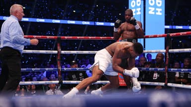 Anthony Joshua au tapis face à Daniel Dubois, à Wembley le 21 septembre 2024