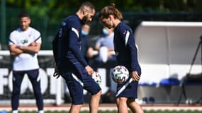 Karim Benzema avec Antoine Griezmann, à Clairefontaine le 28 mai 2021