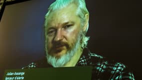 Le fondateur de Wikileaks lors d'une vidéo-conférence le 21 août 2015 lors des journées d'été des écologistes.