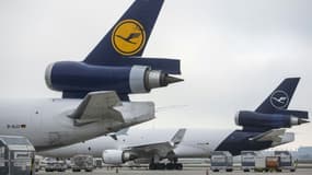Des avions de la compagnie de fret Lufthansa Cargo sur le tarmac de l'aéroport de Francfort (Allemagne), le 25 novembre 2020
