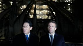 Emmanuel Macron et le 1er ministre japonais à Notre-Dame le 9 janvier 2023