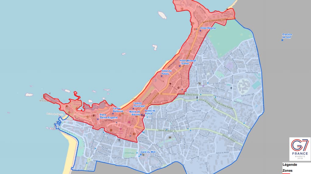 Le découpage des zones de sécurité pendant le G7 à Biarritz