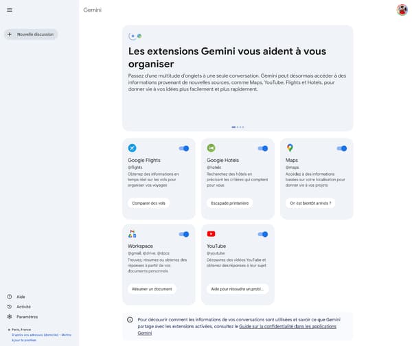 Les extensions Gemini sont désormais disponibles en français